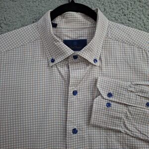 David Donahue Shirt Mens XL Orange Blue Geometric Print Button Down Cotton